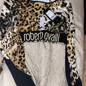 Roberto Cavalli Animal Print Top with Black Trim
